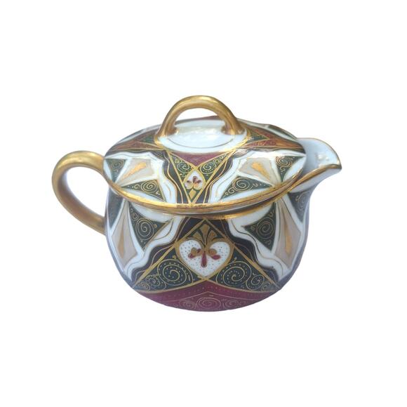 Alhambra Bavarian Handpainted Gold Detailed Creamer Lidded Small 2x5 - Picture 1 of 8